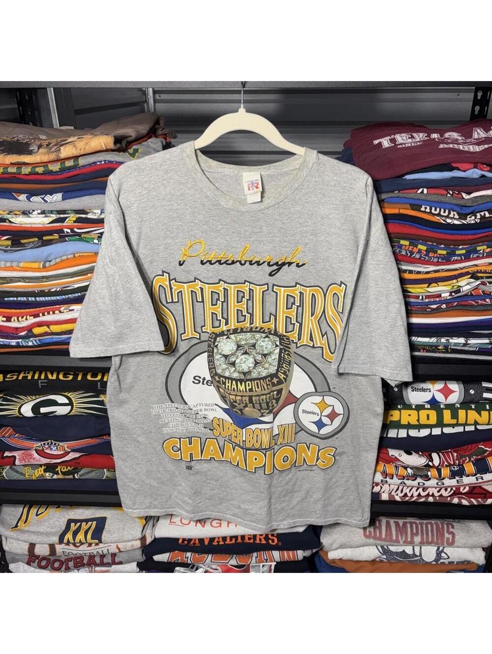 Vintage 90s Pittsburgh Steelers Super Bowl 13 Champions T-Shirt Grey L